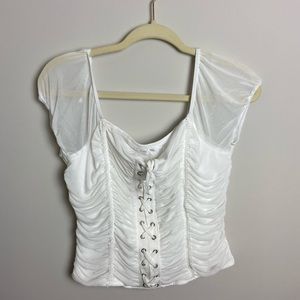 White Sheer Lace Up top